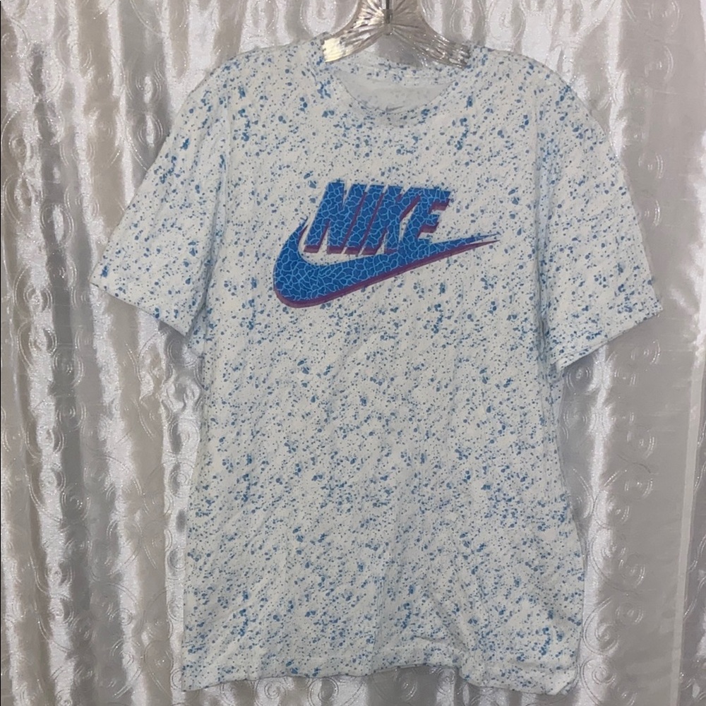 Nike White and Blue Paint Splatter Pattern LE T-Shirt Adult Size Medium 🔥 C2